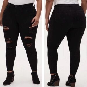 Torrid Sky High Skinny Premium Stretch Black Distressed Denim Jeans